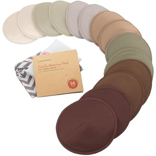 Organic Nursing Pads, 14 Washable Breast Pads,Wash Bag (Sable, L 5")