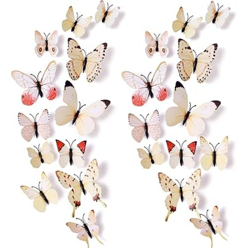 24pcs 3D Vivid Special Man-Made Lively Butterfly Wall Stickers Removable Butterflies Wall Decals 3D Nursery Art Decor for Kids Girls Bedroom Living Room Classroom Party Decoration White 2