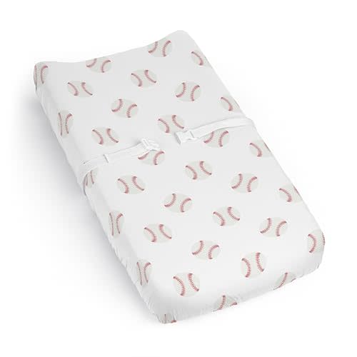 Sweet Jojo Designs Baby Changing Pad Cover Sheet (Baseball Sports) for Boys, Infant/Newborn Diaper Change Table Mat Covers (Red & White Baseballs, Americana Sport, for the Base Balls Patch Collection)