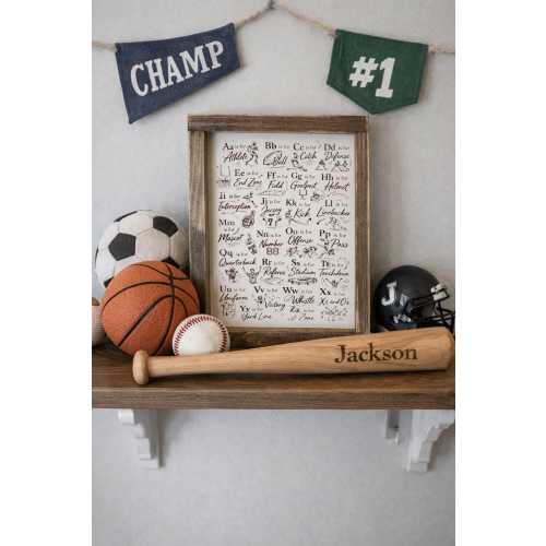 Football Alphabet ABC Nursery Sign – Sports Nursery Decor Sign  – Baby Boy Sports Room – Athlete Nursery Decor – Wooden Framed Sign
