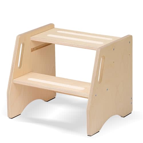 Step Stool for Toddlers & Kids - Wooden Height Adjustable Kids 2 Step Stool with Safe Non-Slip Pads - Potty Training Stool for Bathroom Sink, Bedroom,Kitchen Dual Height Step Stools for Kids(Natural)