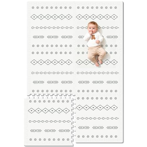 PIGLOG Foam Baby Play Mat, 72"x 48" Baby Crawling Mat for Kids for Babies with Interlocking Floor Tiles, Toddler Playmat for Indoor and Outdoor, Easy to Clean Playroom Floor Mats, Bohemian lines