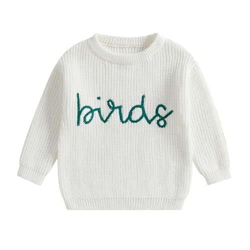 Baby Boy Girl Football Sweater Birds Embroidery Long Sleeve Knit Pullover Sweatshirt Casual Toddler Game Day Clothes