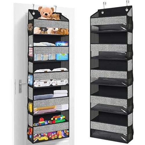 homyfort Over Door Organizer with 5 Large Pockets 10 Mesh Side Pockets, 5-Shelf Extra Large and Sturdy Hanging Storage Organizer for Pantry, Nursery (Black)