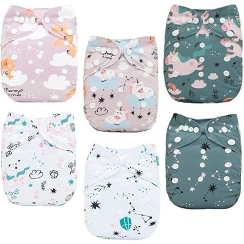 ALVABABY Baby Cloth Diaper 6 Pack with 12 Inserts One Size Cloth Diaper Covers Adjustable Washable Reusable for Baby Girls and Boys 6DM124