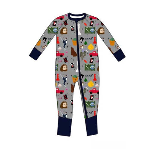Hoa Hoa Hoa bamboo zippered footie! (GRAY)