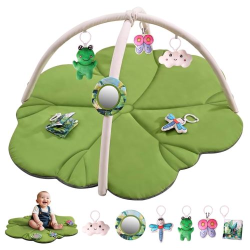 Baby Play Mat Play Gym, Tummy Time Mat with 6 Detachable Toys to Enhance Motor Skills and Sensory Ability, Essential Baby Activity Gym for 0-12-Month-Old Newborns and Toddlers.