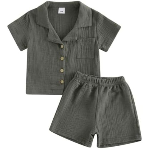 Baby Boys Clothes Set Toddler Infant Boys Button-down Shirt Tops + Cotton Gauze Shorts Summer Outfit 2PCS with Pockets