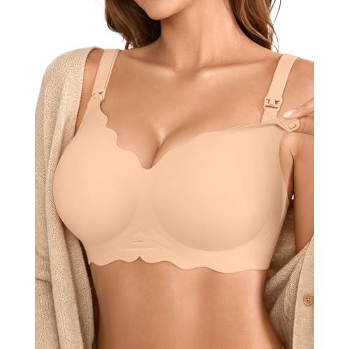 DEANGELMON Maternity Nursing Bra for Women Breastfeeding - Jelly Pregnancy Pumping Breast Feeding Seamless Bras with Support