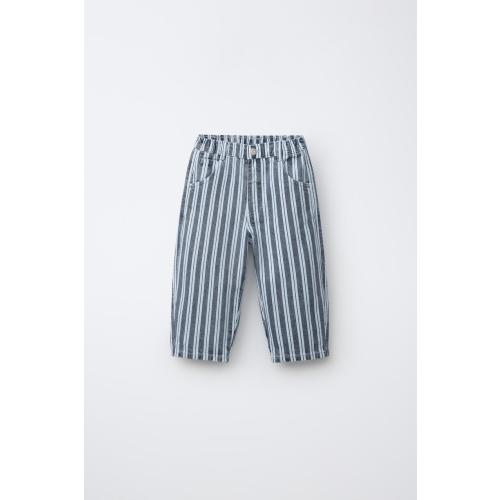 STRIPED BAGGY JEANS - Blue / White | ZARA United States