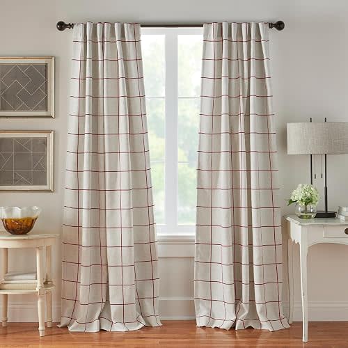 Brighton Windowpane Plaid Blackout Window Curtain Panel, Linen - 52" W x 84" L