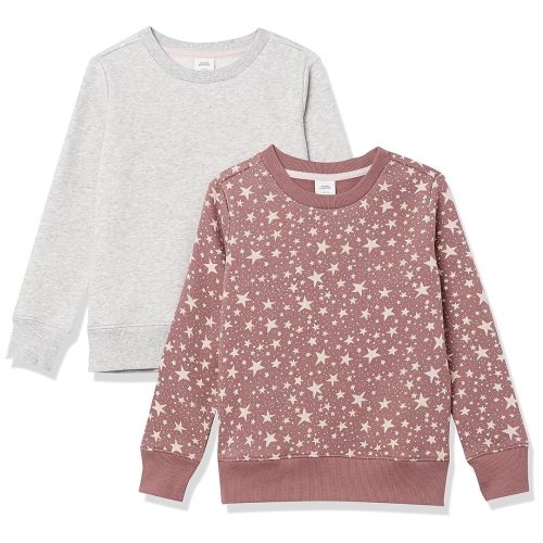 Amazon Essentials Girls and Toddlers' Fleece Crewneck Pullover Sweatshirts, Pack of 2