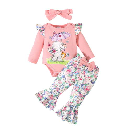 Dagaeig Baby Girl Clothes 0-3 Months Toddler Girl Outfit Ruffle Sleeve Shirt Floral Pant Set Fall Winter Clothing for Girl(Pink,3-6 Months)
