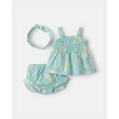 Baby Girl 3-Piece Coral Top & Short Set - Blue/Green | Carter's
