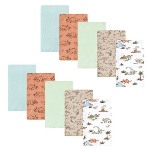 Hudson Baby Cotton Poly Flannel Burp Cloths, Dinosaur Adventures 10-Pack, One Size