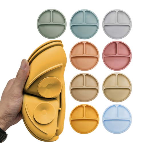 D-GROEE Suction Toddler Plates Grid Partitions - BPA Free Food Grade Silicone- Microwave & Dishwasher Safe Baby Suction Plate