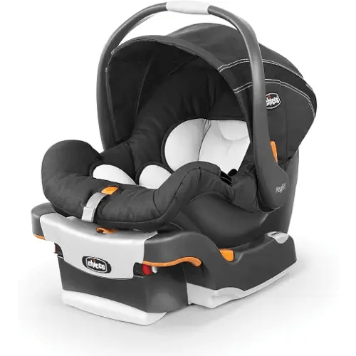 Chicco KeyFit Infant Car Seat and Base, Rear-Facing Seat for Infants 4-22 lbs., Includes Infant Head and Body Support, Compatible with Chicco Strollers, Baby Travel Gear, Encore/Black/Grey