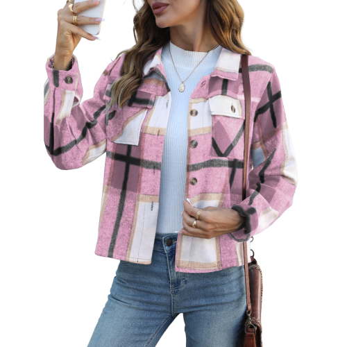 Anygrew Women's Cropped Plaid Shacket Jacket Fashion Casual Button Down Lightweight Outwear Flannel Plaid Shirts Casual Jackets with Pockets