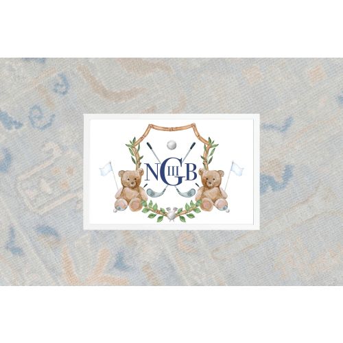 Watercolor Crest Monogram Baby Art Print / Bear and Golf Nursery Art / Boy Art Print / Boy Nursery / Baby Shower / Baby Shower Gift