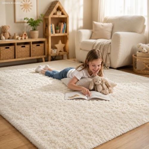Ophanie Ivory Shag Area Rug 4x6, Ultra Soft Fluffy Plush Rug for Living Room Bedroom, Non-Slip Fuzzy Carpet for Home