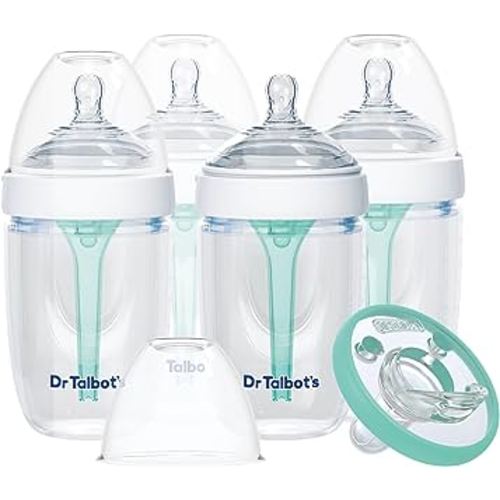 Dr. Talbot's Anti-Colic Bottles with Soft Flex Pacifier - 9 oz - (4-Pack) Baby Bottles for Newborn Babies 0+ Months - Self Sterilizing Bottles with Slow Flow Soft Flex Nipple and Venting System
