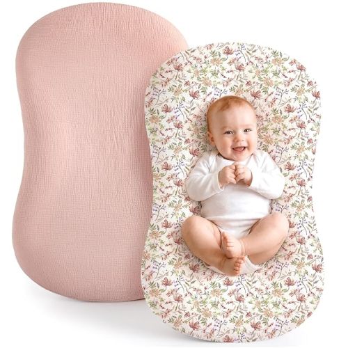 Termichy Baby Lounger Cover Muslin: Skin-Friendly Slipcover for Snuggle Me Lounger - Removable & Machine Washable for Daily Use - Snug Fit & Zipper-Free Baby Lounger Cover for Newborn Girls