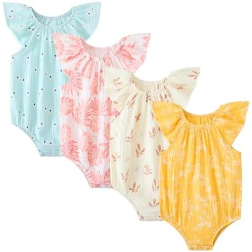 Newborn Baby Girl Sleeveless Rompers Ruffle Bodysuits Infant Outfits 4 Pack