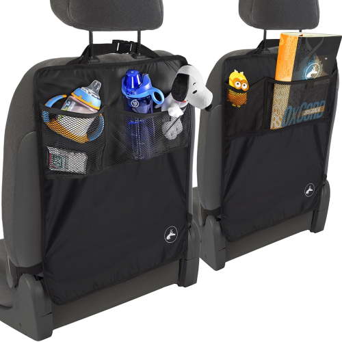 OxGord Kick Mats Universal Fit Protective Car Seat Cover with Storage Pockets, Black (2 Piece)