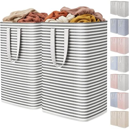 Lifewit 2 Pack Laundry Basket 80L Each, Collapsible Clothes Hamper with Reinforced Handles, Freestanding Waterproof Design for Bedroom and Laundry Room, Black 160L Total