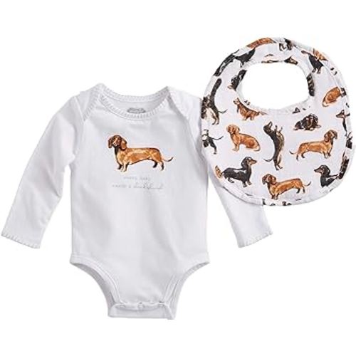 Mud Pie Dachshund Crawler and BIB Set, 0-6 Month