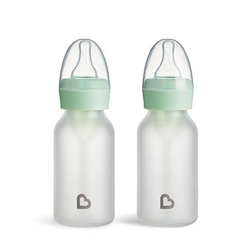 Munchkin Bond Silicone Coated Glass Baby Bottles - Anti-Colic Feeding System with Natural Feel Nipples, 4 Ounce, 2 Pack, White