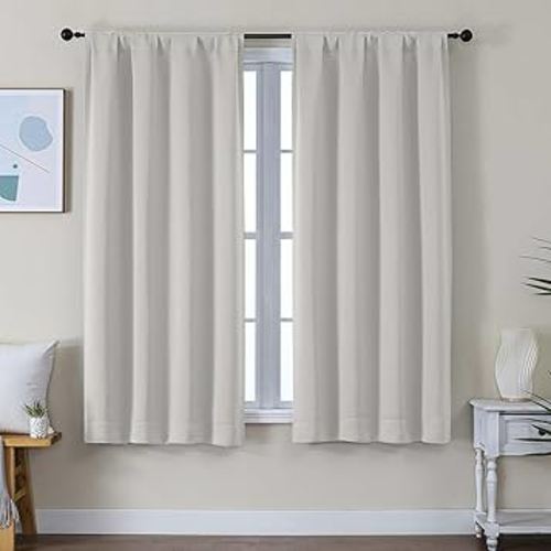 Simplebrand Ava Natural Blackout Curtains for Bedroom 63 Inch Length 2 Panels Set, Solid Thermal Insulated Energy Saving Rod Pocket Window Treatment Curtains Blackout Drapes, W40 x L63 Inch, Natural