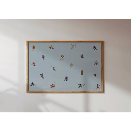 Tiny Hockey Players Print | Minimalist People Art | Gift for Hockey Player | Horizontal Office Decor Poster | Unframed Matte Physical Print