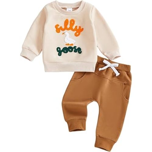 CIYCUIT Baby Boy Outfits Embroidered Sweatshirt Pants Set Fall Winter Clothes