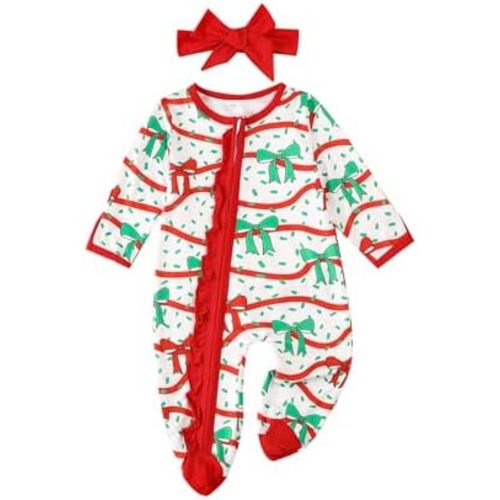 Ayalinggo Newborn Baby Romper Infant Girl One-piece Outfit Waffle Ruffle Zip Footie Spring Summer Clothes With Bow Headband
