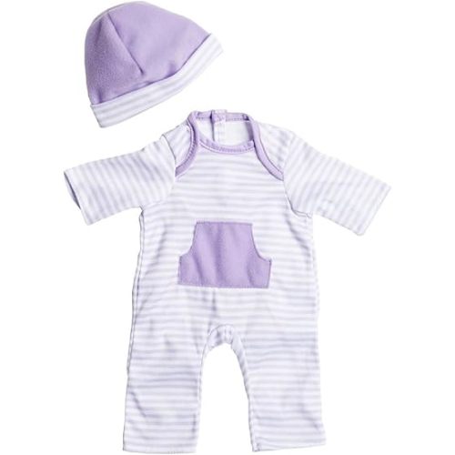 JC Toys | Berenguer Boutique | La Baby Doll Outfit | 2 Piece Purple Striped Onesie|Washable| Ages 2+ | Fits Dolls 9"- 12"