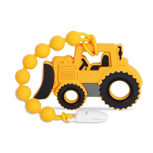 Baby Construction Vehicles Teething Toys,Food Grade Silicone Teether with One-Piece Pacifier Clip Holder,Best Shower Gift for 3 Months+ Boy and Girl,BPA Free,Freezer Safe. (Excavator)
