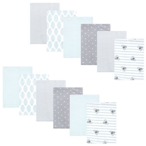 Hudson Baby Cotton Flannel Burp Cloths 12-Pack Bundle, Koala Stripe, One Size