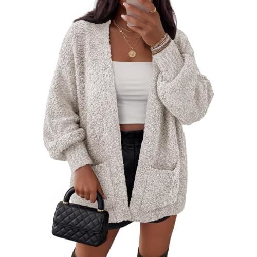 MEROKEETY Women's Fuzzy Popcorn Oversized Sherpa Chenille Cardigan Sweaters