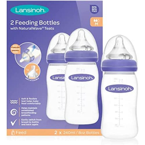 Lansinoh Momma Feeding Bottle with NaturalWave Teat (240 ml, Pack of 2)