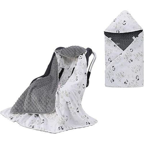 Baby Car Seat Blanket-Universal Car Seat Covers,Warm Swaddle Blankets for Infants Newborn,Boys and Girls Baby Bunting for Stroller,35"x35"(Gray Panda)