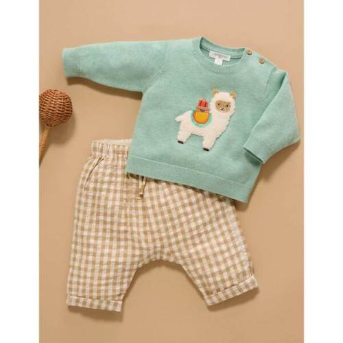 Llama Knit Sweater Aloe Melange - Purebaby | Maisonette