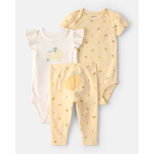 Baby Girl 3-Piece Lemon Bodysuits & Pant Set - Yellow/White | 3M