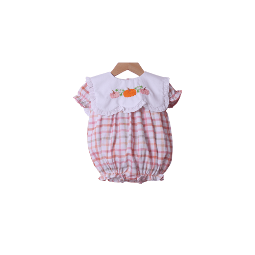 Hand Embroidered Plaid Pumpkin Bubble