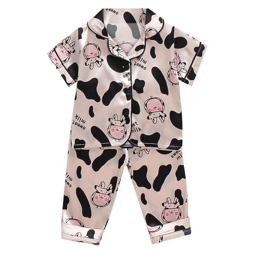 Hienoo Newborn Boys Satin Short Sleeve Button Down Shirt + Pants Silk Pajamas, Sizes 6M-4T