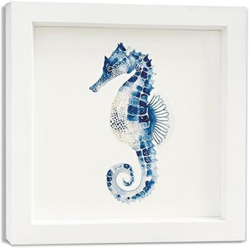 QXBIVNCP Blue Sea Horse Wall Art Decor, Watercolor Coastal Sealife Wall Art