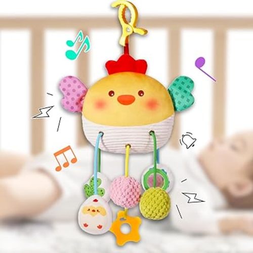 Baby Hanging Toys, Plush Animal Stuffed Sensory Toys for Carseat Stroller Car Seat Crib Play Gym, Baby Toys for 0 3 6 9 12 Months, Baby Boys and Girls Gift (Chick)