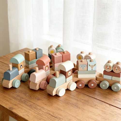 Wooden Train Toy Set, Handmade Montessori Natural Toy, Personalized Christening Gift