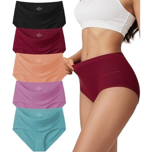 Vevmon Cotton Underwear for Women High Waisted Soft Ladies Panties 5 Pack