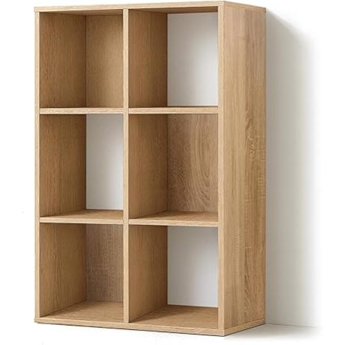CAPHAUS Sturdy Room 11-Inch Cube Storage Organizer Shelf, with Thick Exterior Edge, Storage Shelf Divider w/Back, Bookcase, 6-Cube, Natural Oak